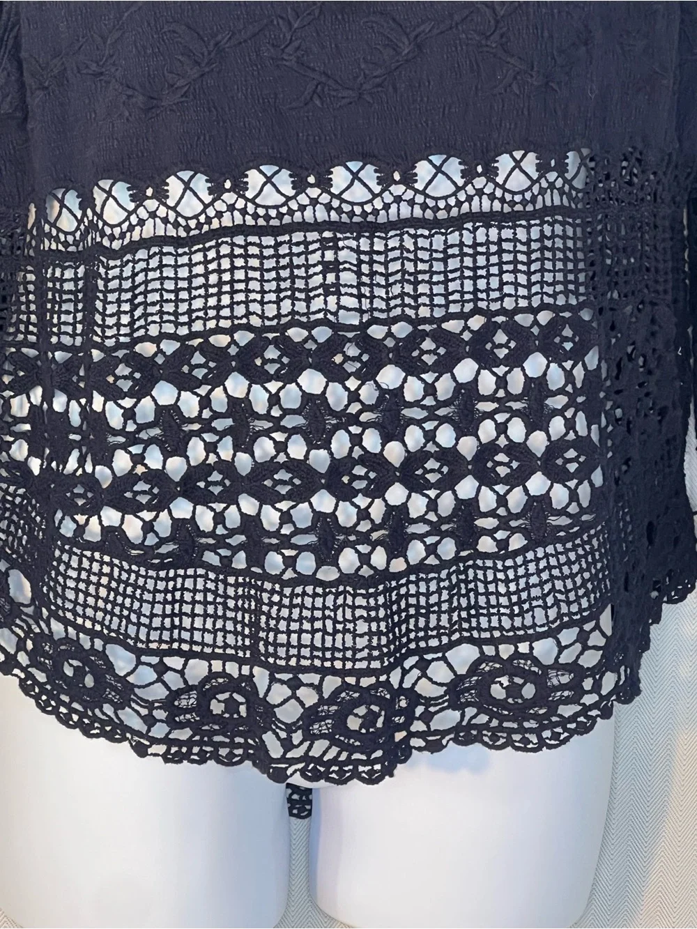 Anthropologie Deletta Crocheted Sweater Navy Long Sleeves Round Neck Boho L 👍
